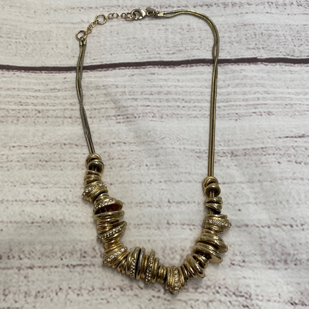 delicate gold statement necklace from Banana Republic- gold disks